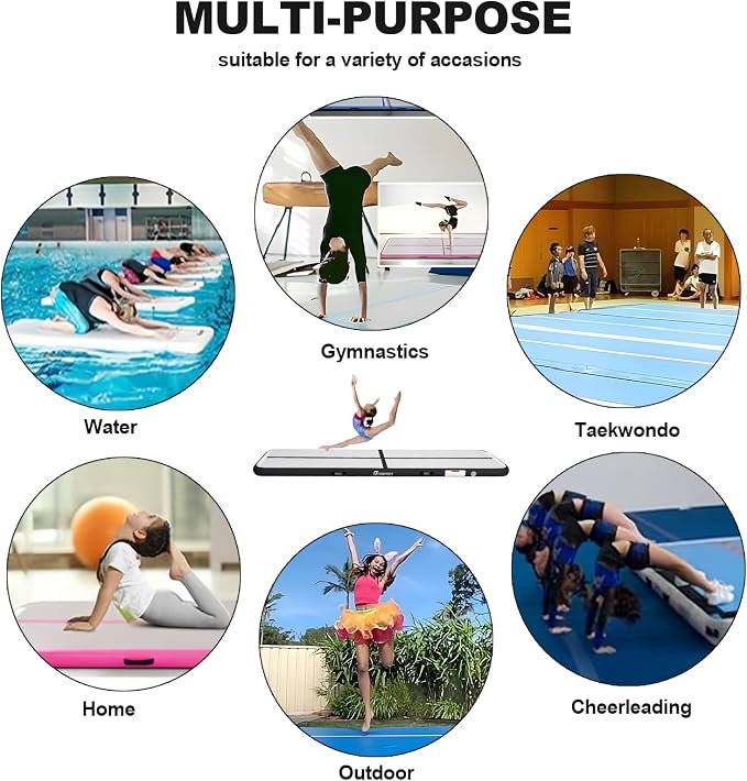 FBSPORT Inflatable Air Gymnastics Mat Training Mats 4/8 inches Thickness Gymnastics Tracks for Home Use/Training/Cheerleading/Yoga/Water with Pump