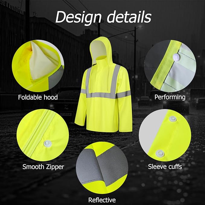 High Visibility Rain Suit, High Vis Rain Suit for Men, Waterproof Rain Jacket with Hood, Class 3 Lightweight Hi Vis Rain Gear for Outdoor & Safety Work, Men Women, Yellow T, 4XL-5XL