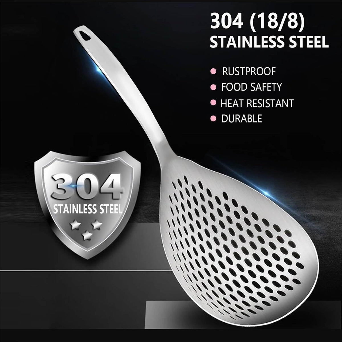 KAYCROWN Skimmer Slotted Spoon, 2 Pack Stainless Steel Pasta Spider Strainer Skimmer Ladle Spoon for Frying and Cooking, Frying Strainer, Kitchen Cooking Colander