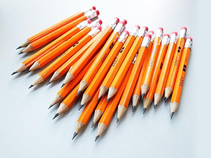 S & E TEACHER'S EDITION 600PCS 4'' Golf Pencils Pre-sharpened, Break-Resistant Lead No. 2 Half Pencils with Eraser Tops, 2 HB pencil, Back to school, 600/Box.