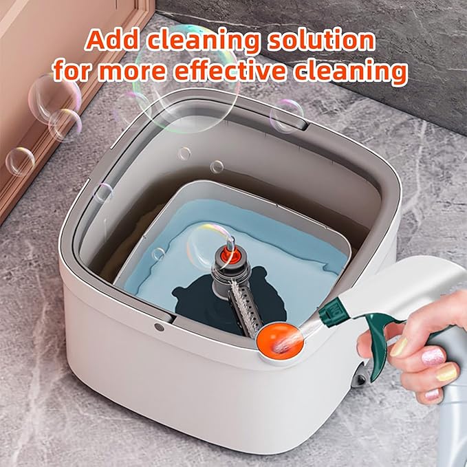 KZKR Spin Mop and Bucket Set with Self Separation Dirty and Clean Water System, Self Wringing 360° Rotating Square Mop Head for Home Floors Cleaning (1.0 Mop and Bucket Set (4 Pads))