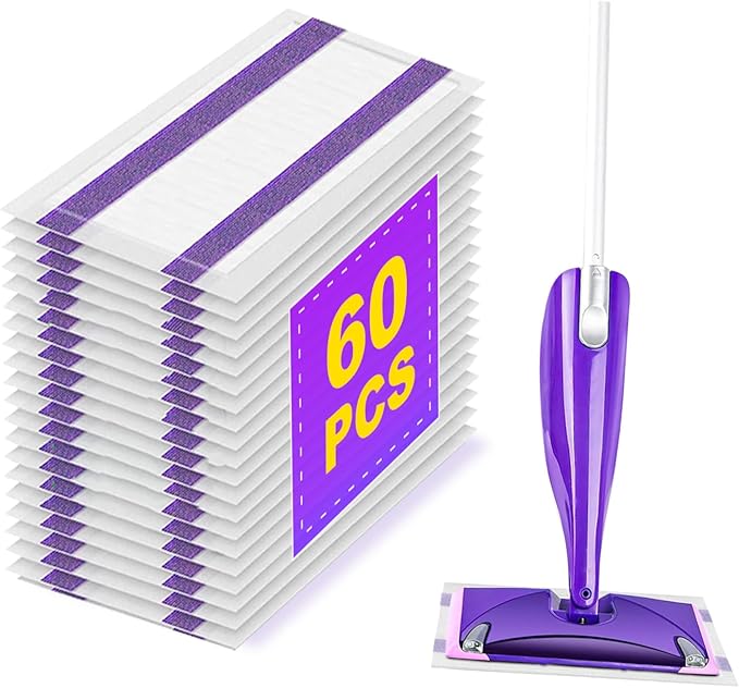 60 Pack Disposable Wetjet Pads Refills for Swiffer Wet Jet Mops, 4 Layers Thickened | Super Heavy-Duty Absorbent | Stickiness, Absorbent for Household Cleaning & Suit All Multi-Surface.