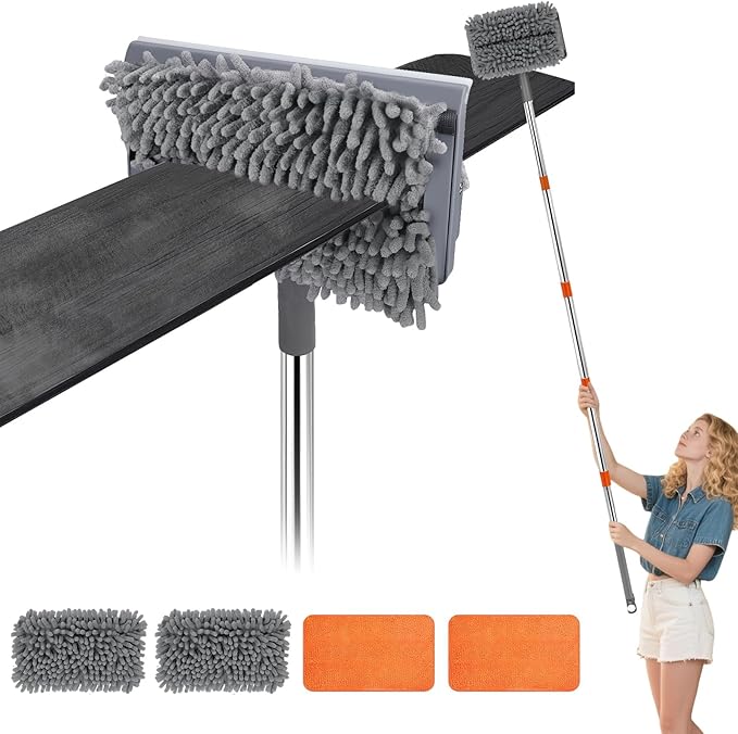 Ceiling Fan Cleaner Duster, Ceiling Fan Duster with 37"-80" Adjustable Length, Ceiling Fan Blade Cleaner Bidirectional 180° Rotation for Ceiling Fan, Window Walls Floor