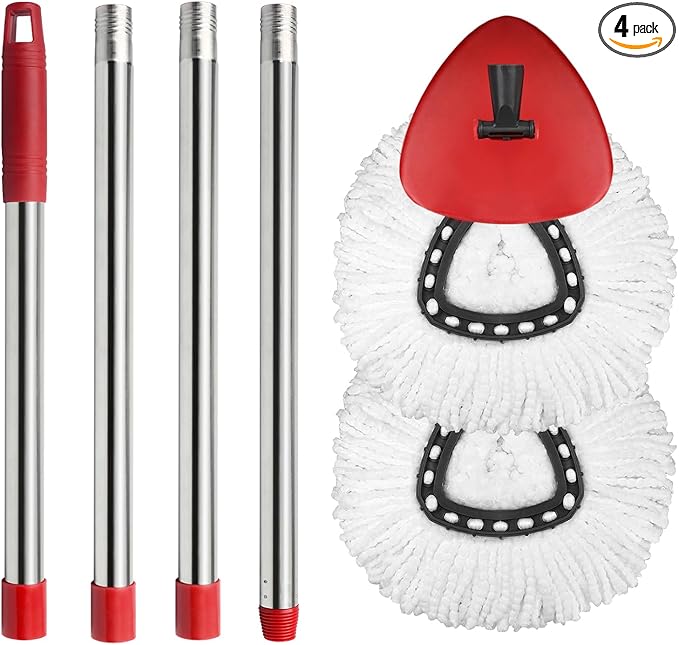 2 Spin Mop Head Replacement, 1 Base, 1 Mop Handle (30-58in) Combo Mops Set Compatible with OCedar EasyWring RinseClean Microfiber Mops (White (1-Tank System))