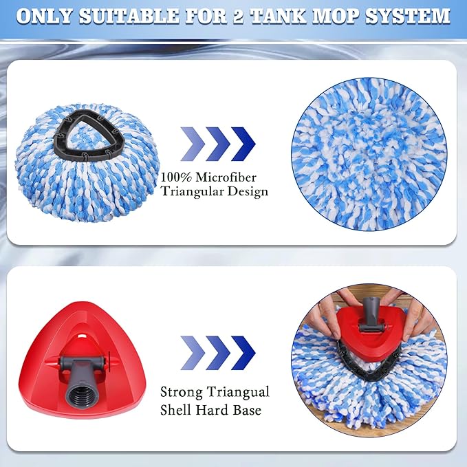 6 Pack Mop Replacement Heads Compatible with Oceda RinseClean 2-Tank System - Includes 1 Mop Base,6 Microfiber Mop Refills, Easy Cleaning Mop Head Replacement