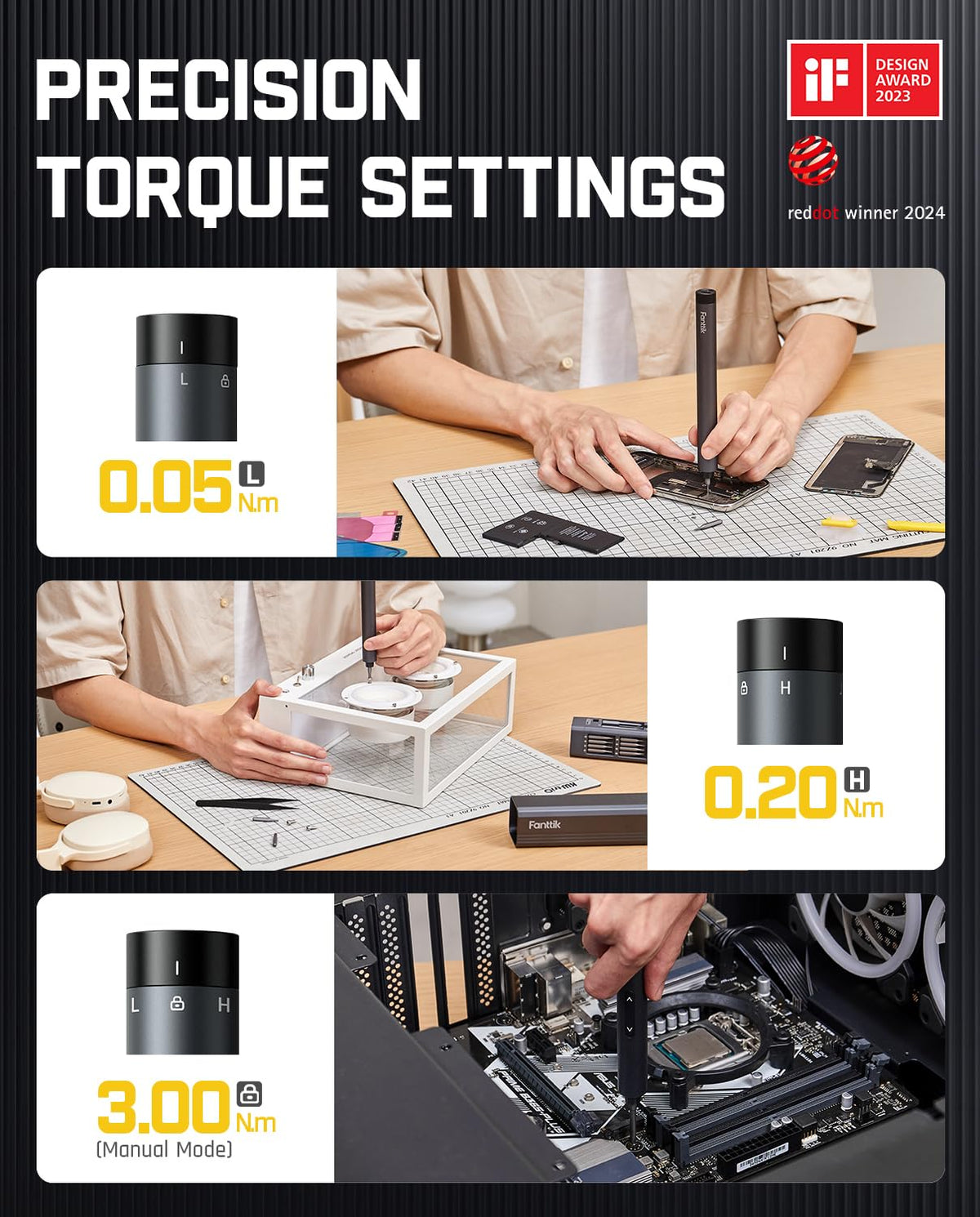 Fanttik E1 Max 3.7V Electric Screwdriver, Mini Precision Screwdriver Set, 50 Magnetic Bits, Magnetic Storage, 5/32‘’Hex, Repair Tool Kit for Electronics Phone Camera Laptop Watch (Grey)