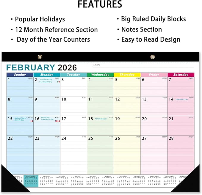 2026 Desk Calendar - 18 Monthly Calendar 2026-2027, Jan 2026 - Jun 2027, 17" x 12", Large Desk Calendar 2026-2027 with Thick Paper, Large Blocks, Stickers, Home or Office Calendar for Easy Organizing