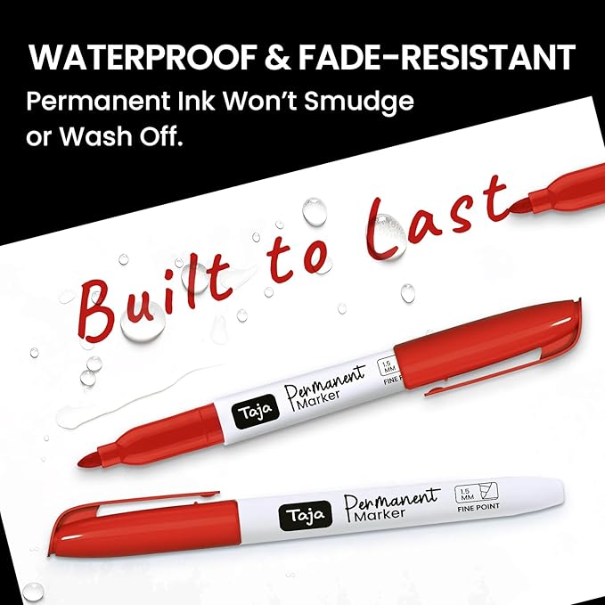 Permanent Markers Fine Tip, 30 Pack Red Quick-Drying and Fade-Resistant Permanent Markers Bulk Set for Writing and Drawing on Wood, Plastic, Metal, Glass, Stone, Ideal for Office School Supplies