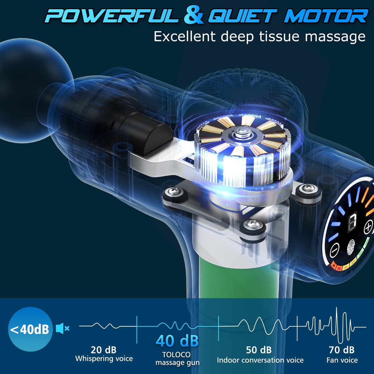TOLOCO Massage Gun Deep Tissue, Percussion Massage Gun with 10 Replacement Heads, Super Quiet Portable Electric Massager for Athletes, Relax, Black