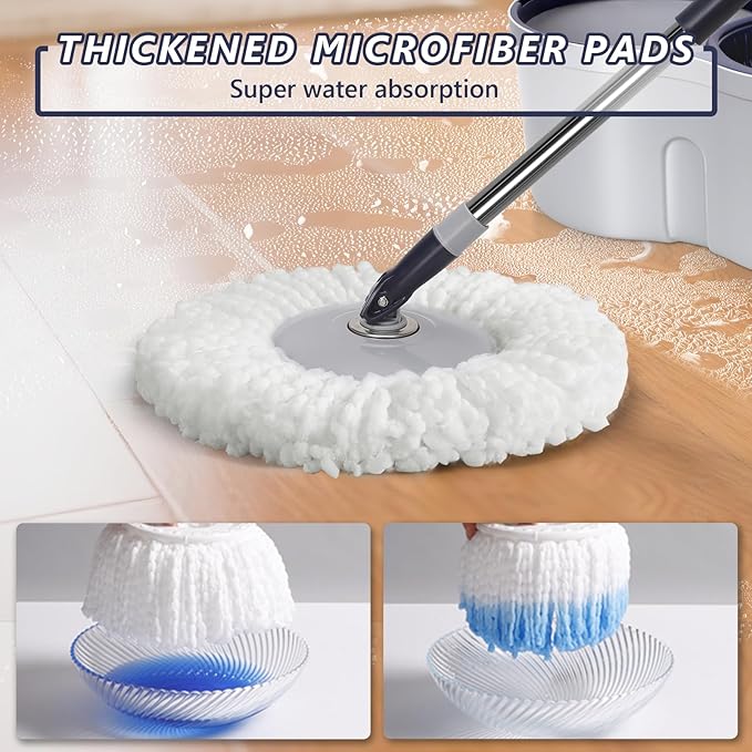 Spin Mop and Bucket Set,Masthome EasyWring Microfiber Spin Mop with 3 Mop Pads,Pedal Spinning Mops and Bucket with Wringer Set for Floor Cleaning - Home & Office Suitable