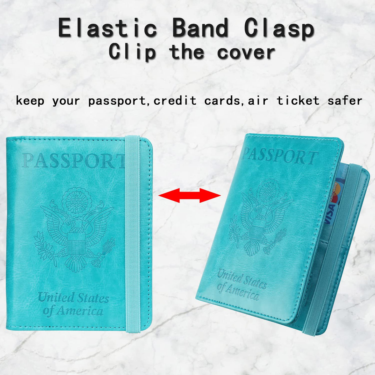 GDTK Leather Passport Holder Cover Case RFID Blocking Travel Wallet (Sky Blue)