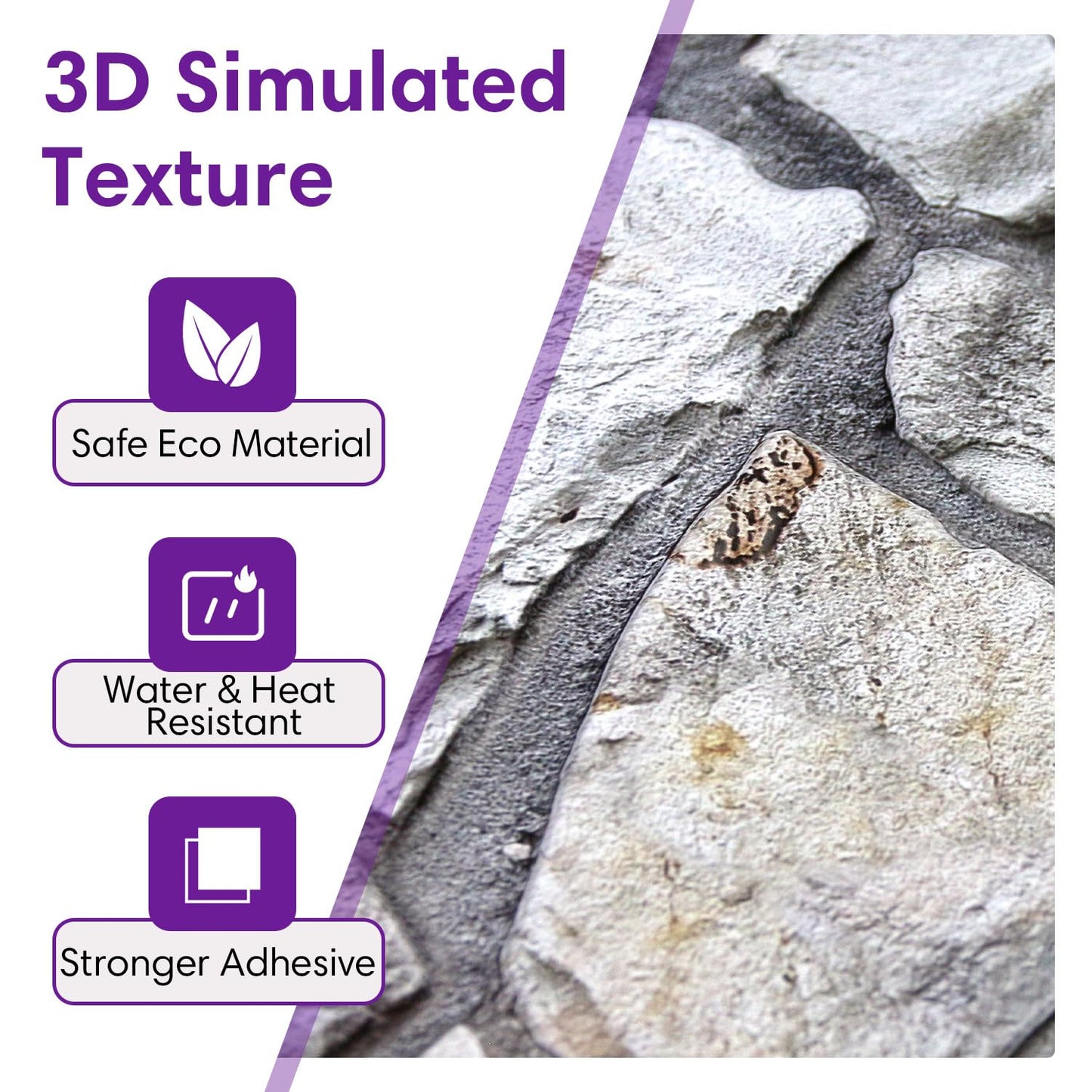 SMOOSTIKC 3D Faux Stone Wall Panels Peel and Stick, 10 Pcs 11.8" x 11.8", Stone-Look Textured Wall Sticker, Ultra-Light Thin PVC Fake Stone Wall Covering Tiles for Quick DIY, Whitewash Grey