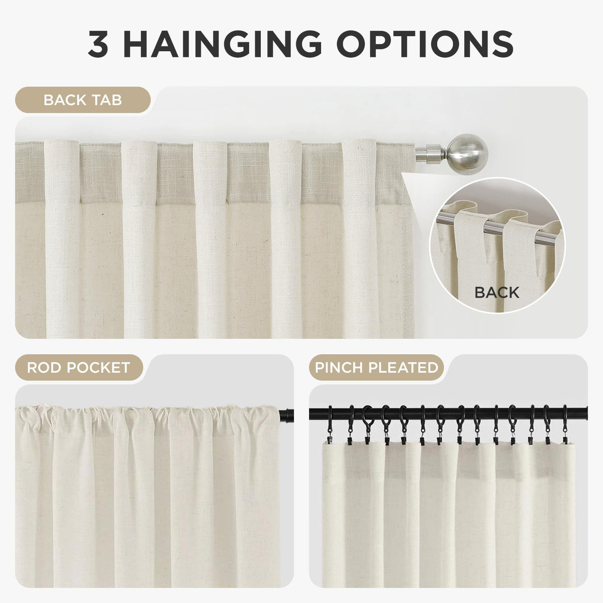 Joydeco Linen Curtains 96 inch Length 2 Panel Set, Light Filtering Curtain for Living Room Bedroom, 52 inch Wide Drapes with Rod Pocket Back Tab (96" Lx52 W, Ivory on Linen)