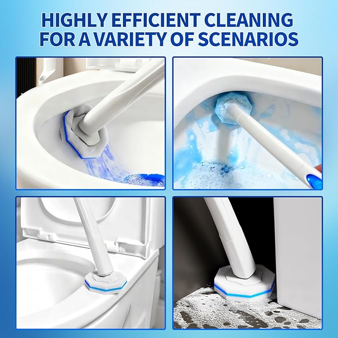 Disposable Toilet Brush Set with 60 Replacement Heads, Toilet Cleaning Replacement Pads, Starter Kit with Storage Case for Deep Cleaning and Hygienic Bathroom Maintenance