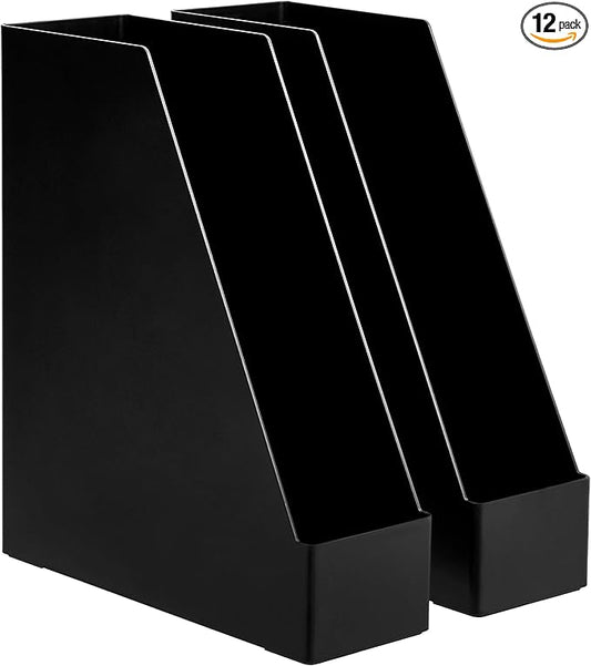 Amazon Basics Plastic Desk Organizer - Vertical Magazine and File Holder, Black, 12-Pack
