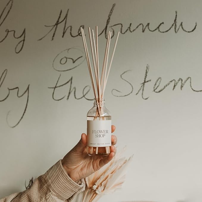 Sweet Water Decor Reed Diffusers for Home - Reed Diffuser for Bathroom with Pink Peppercorn Scent - Reed Oil Diffuser Non Toxic & Cruelty Free Jasmine Bergamot & Rose Scented - Flower Shop 3.5oz