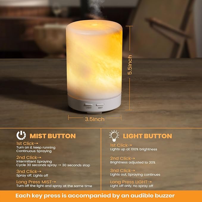 Koville White Marble Essential Oil Diffuser - Ultrasonic Aromatherapy & Humidifier with 2-Color LED Lights, 110ML Decorative Marble Aromatherapy Diffuser, Auto Shut-Off, Scent for Home, Office, Yoga