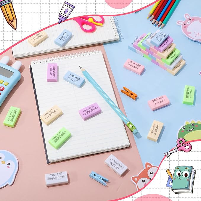 180 Pcs Inspirational Erasers for Kids Christian Pencil Erasers Bulk, Back-to-School Gifts Motivational and Cute Supplies for Students Classrooms, Drawing(Macaron,Motivational)