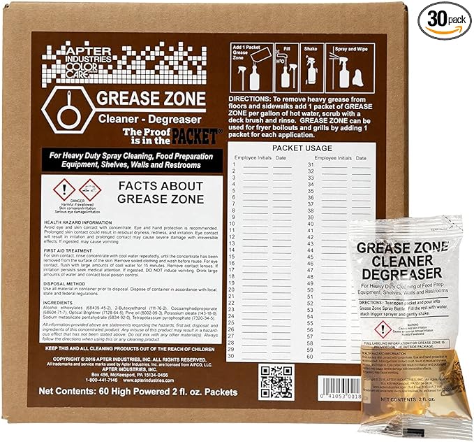 Grease Zone, Food Safe Cleaner and Degreaser, for Heavy Duty All Purpose Cleaning, Food Prep Equipment, Shelves and Walls, Restaurant Bathrooms, 2oz. (Pack of 60)