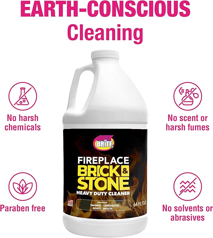 Quick N Brite Fireplace Gel Cleaner for Brick, Stone, Rock, Tile, and Marble, Nonabrasive Fireplace Cleaner, Made in the USA, 64oz