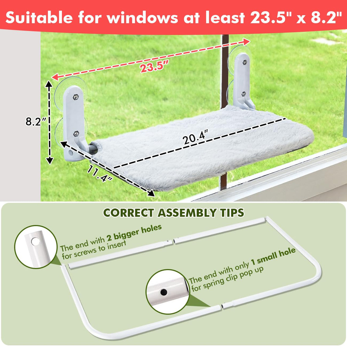 2PC Cat Window Perch Cordless Foldable Cat Hammock Bed for Window with Metal Frame and Reversible Cover, Large Suction Cups Window Resting Seat for Indoor Cats (Cat Bed, M-2PC)