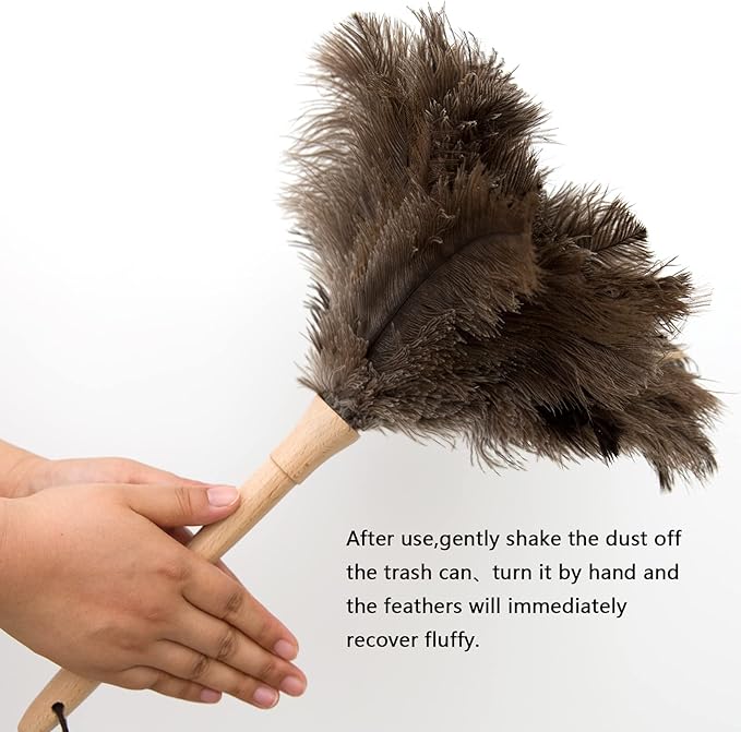 THARAHT 1PCS Ostrich Feather Duster Fluffy Natural with Wood Handle Reusable Washable for Cleaning Keyboard,Home,Car,Office Ostrich Feather Duster,16 Inch