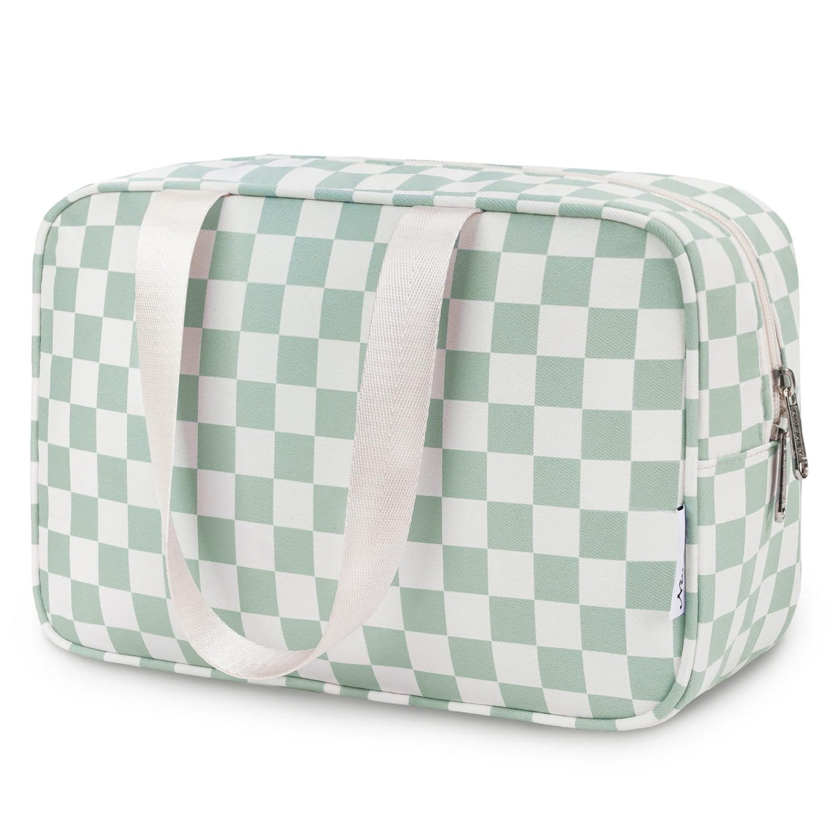 Narwey Large Checkered Travel Toiletry Bag Women Toiletries Bag Skincare Bag Makeup Bag with Handle Make up bag Organizer Cosmetic Bag Medicine Bag for Girls (Mint Green Checkerboard, Large)