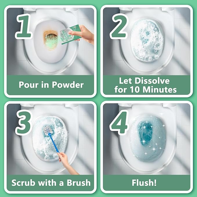 Toilet Bowl Cleaner Powder - Self-Activating Toilet Cleaner for Stubborn Stains & Limescale, Deep Cleaning Foam with Jasmine Fragrance, Safe Toilet Cleaning Supplies (4 Packs × 3 oz)