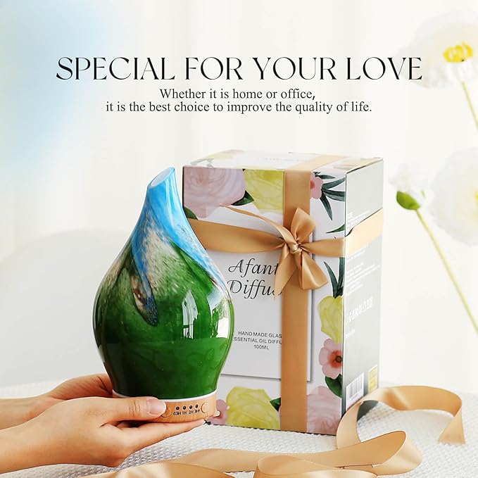 Porseme 150ml Essential Oil Diffuser Glass Color Changing Aroma Air Diffusers Aromatherapy Ultrasonic Cool Mist Humidifier 6 Running Hours Waterless Auto-Off for Sleeping Yoga Office Spa (Blue Grass)