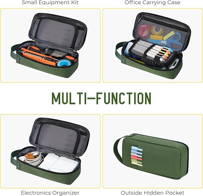 ECHSRT Big Pencil Case, Aesthetic Portable Zipper Pencil Bag with Hidden Pocket, Special Pouch for Men Women Adults, Stationery Organizer Pen Cases for Office Travel,Army Green