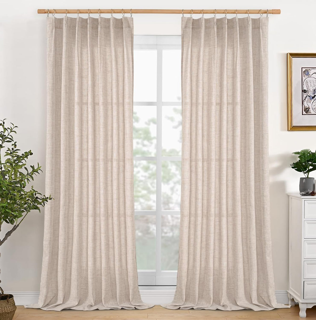 YoungsTex Natural Linen Back Tab Curtains 84 Inch Length 2 Panels - Light Filtering Drapes Rustic Semi Sheer Window Treatments for Living Room Bedroom, 40 X 84 Inch