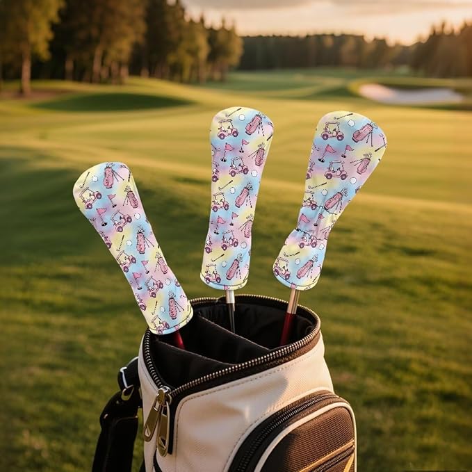 Rnyleeg Golf Club Head Covers for Women Driver Head Cover Leather Fairway Wood Headcover Hybrid Headcovers for Golf Clubs
