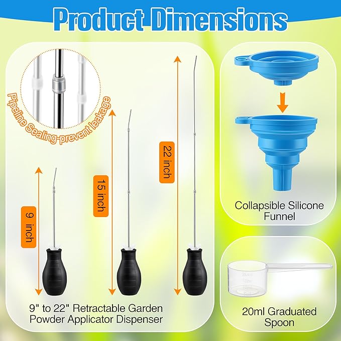 1 Pcs Diatomaceous Earth Powder Duster, Longer 9" to 22" Retractable Garden Powder Applicator Dispenser, 8 oz Bulb Duster Sprayer Insect Duster for Home Powder Organic Gardening Agricultural Supply