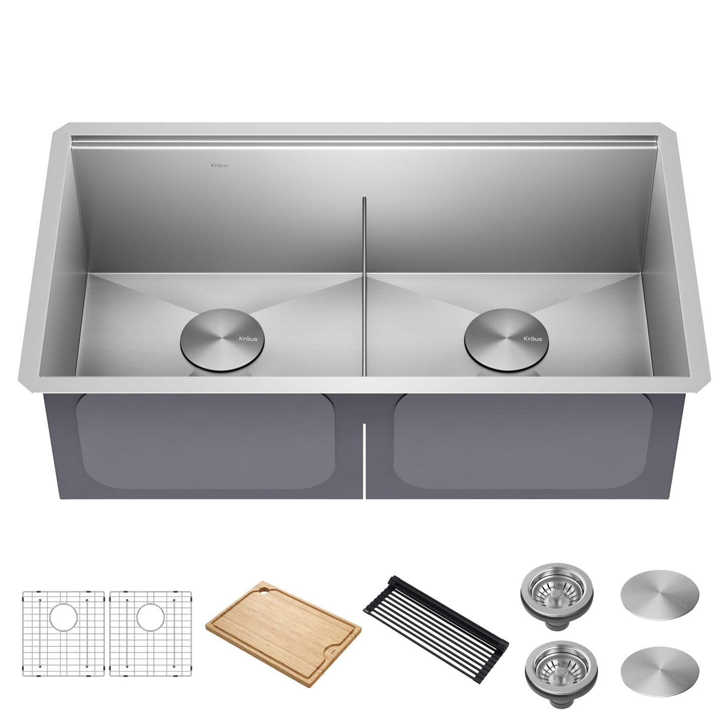 KRAUS Kore 33-Inch Undermount Workstation 16 Gauge Double Bowl Stainless Steel Kitchen Sink with Accessories, KWU112-33