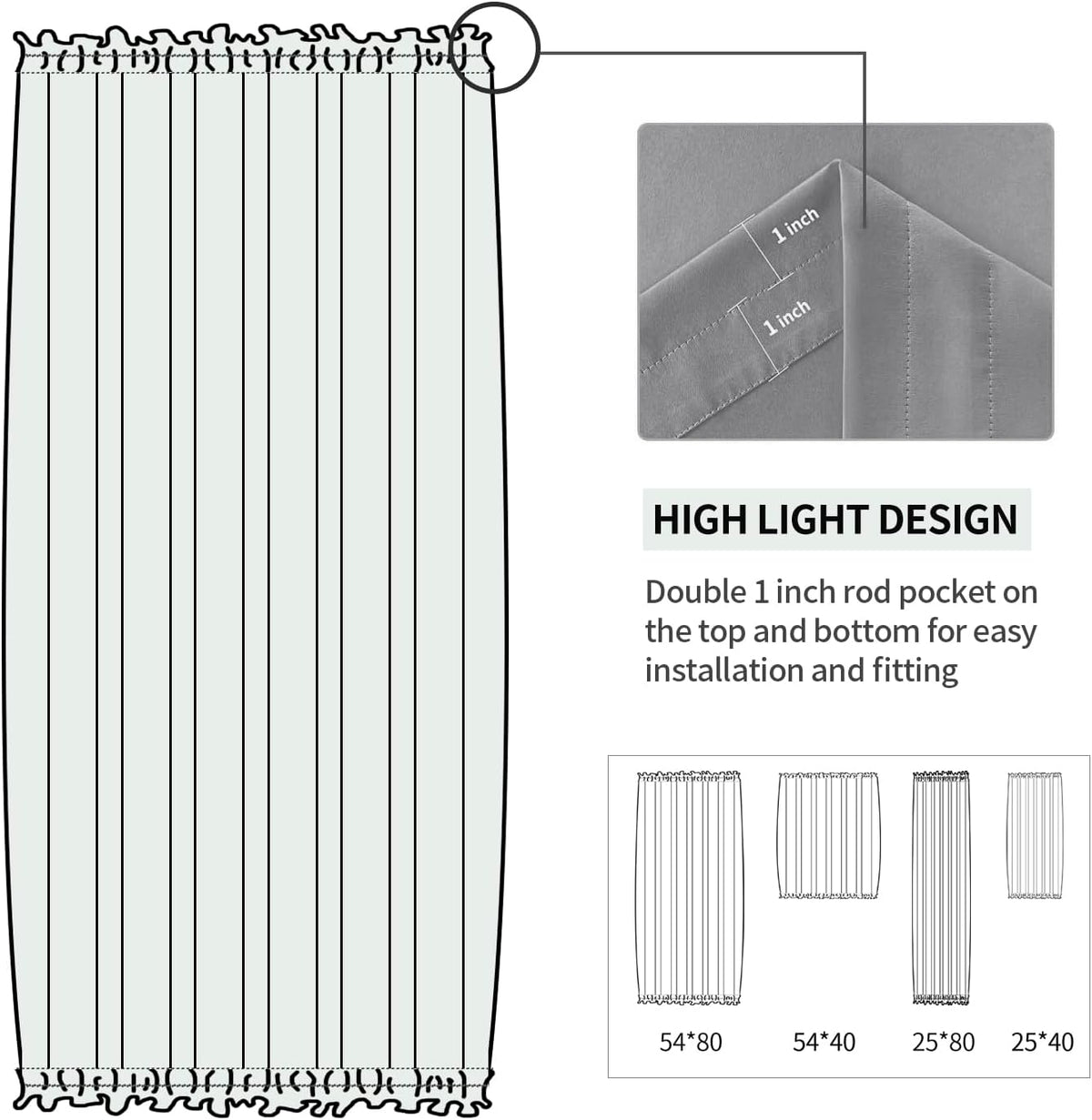 DWCN French Door Curtains – Rod Pocket Thermal Blackout Curtain for Doors with Glass Window, Kitchen and Patio Doors for Privacy, 25 X 80 Inches Long, 1 Curtain Panel with Tieback, Grey