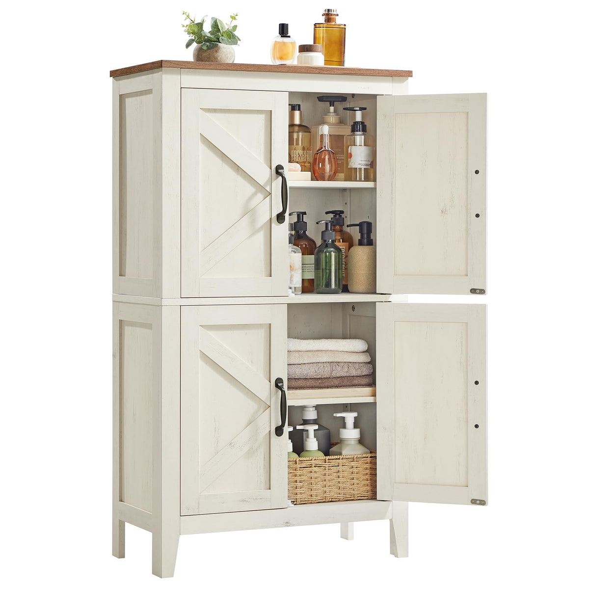 VASAGLE LIRY Collection - Farmhouse Storage Cabinet, Bathroom Floor Cabinet with Barn Doors, Freestanding Kitchen Pantry, Adjustable Shelves, for Dining Room, Living Room, Rustic White, UBBK773W01