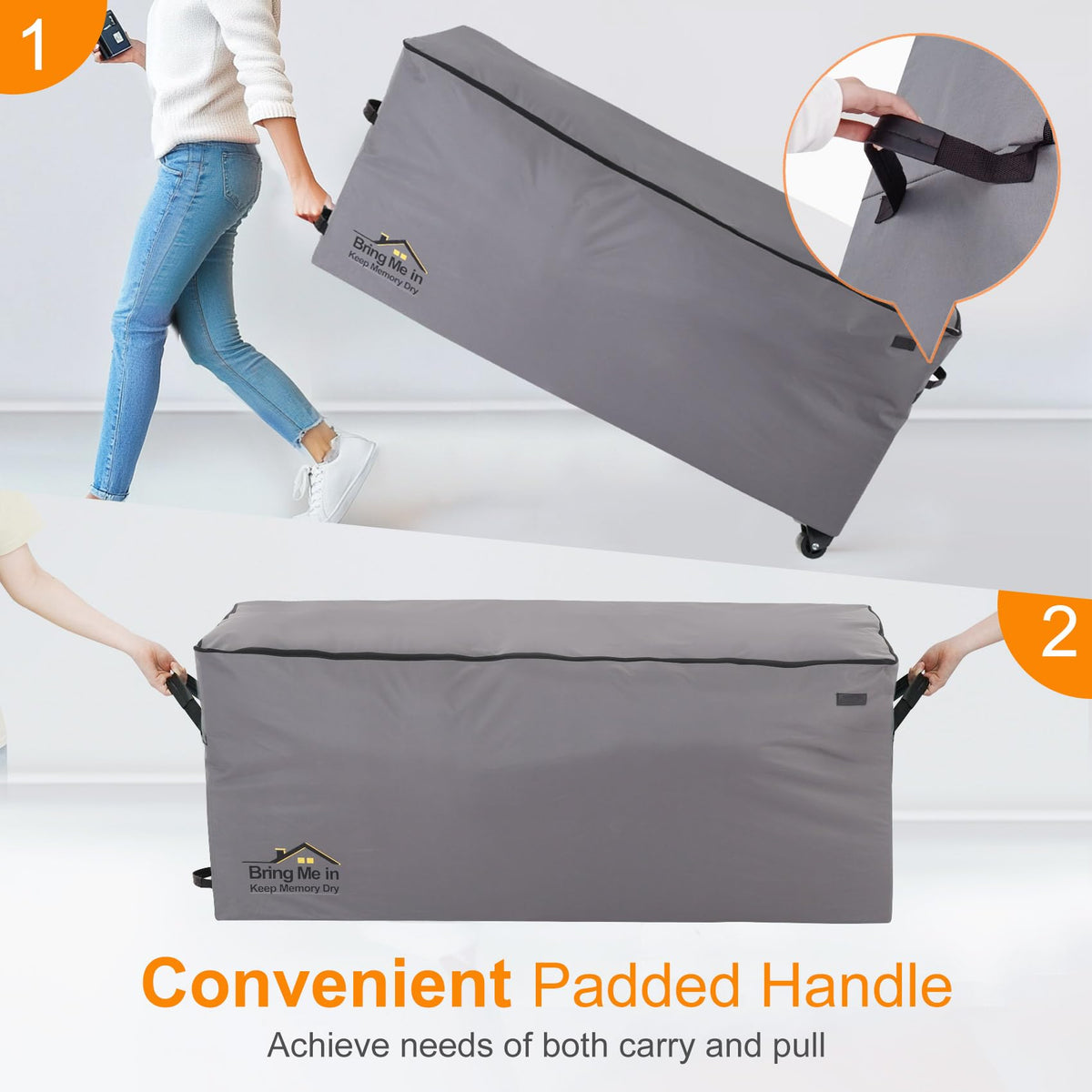 NettyPro Rolling Cushion Storage Bags with Wheel and Handle, Outdoor Patio Large Storage Container for Furniture Pillow Christmas Tree 9 Ft, 65 x 20 x 28 Inch, Grey