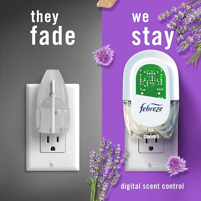 Febreze Odor-Fighting Fade Defy PLUG Air Freshener,Downy April Fresh, Mediterranean Lavender, .87 fl. oz. Oil Refills, 4 Refills (2 of Each)