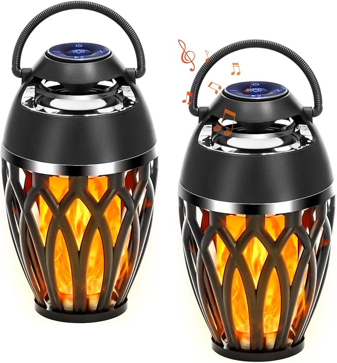 Vanten 2 Packs Outdoor Bluetooth Speakers, Bluetooth 5.0 Led Flame Speaker, IPX5 Waterproof Flame Torch Atmosphere Speaker, Flame Lamp, Gifts for Men Women, Decorations for Party Garden Patio