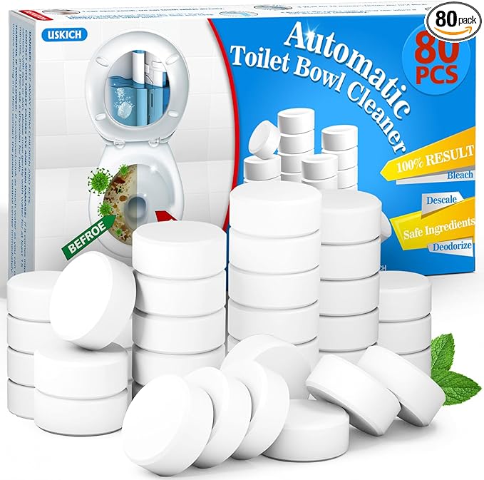 USKICH Toilet Bowl Cleaner - 80 PACK, Household Automatic Toilet Bowl Cleaners with Bleach, Bathroom Toilet Tank Cleaners Tablets with Sustained-Release Technology for Against Tough Stains