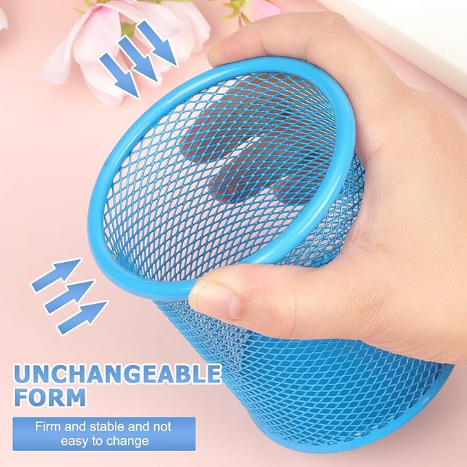 Tamaki Pen Holder Cup for Desk, Wire Mesh Pencil Cup Holder for Desk Office Pen Organizer (Blue)