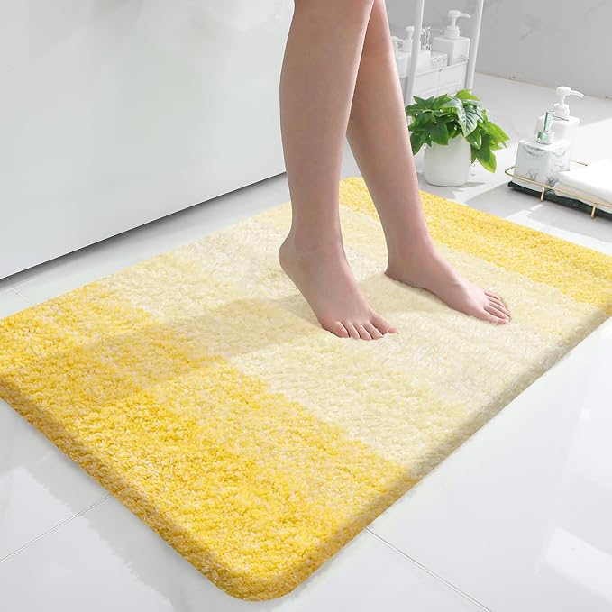 OLANLY Bathroom Rugs Mat 36x24, Extra Soft Absorbent Microfiber Bath Rugs, Rubber Backing, Quick Dry, Machine Washable Bath Mats for Bathroom Floor, Tub and Shower, Home Decor Accessories, Yellow