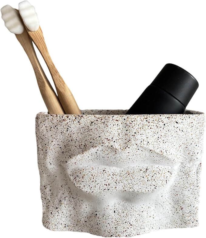 1PC Nordic - Style Textured Concrete Multi - Purpose Toothbrush Holders for Bathroom & Modern Pen Holder for Desk,Cement Toothbrush Stand