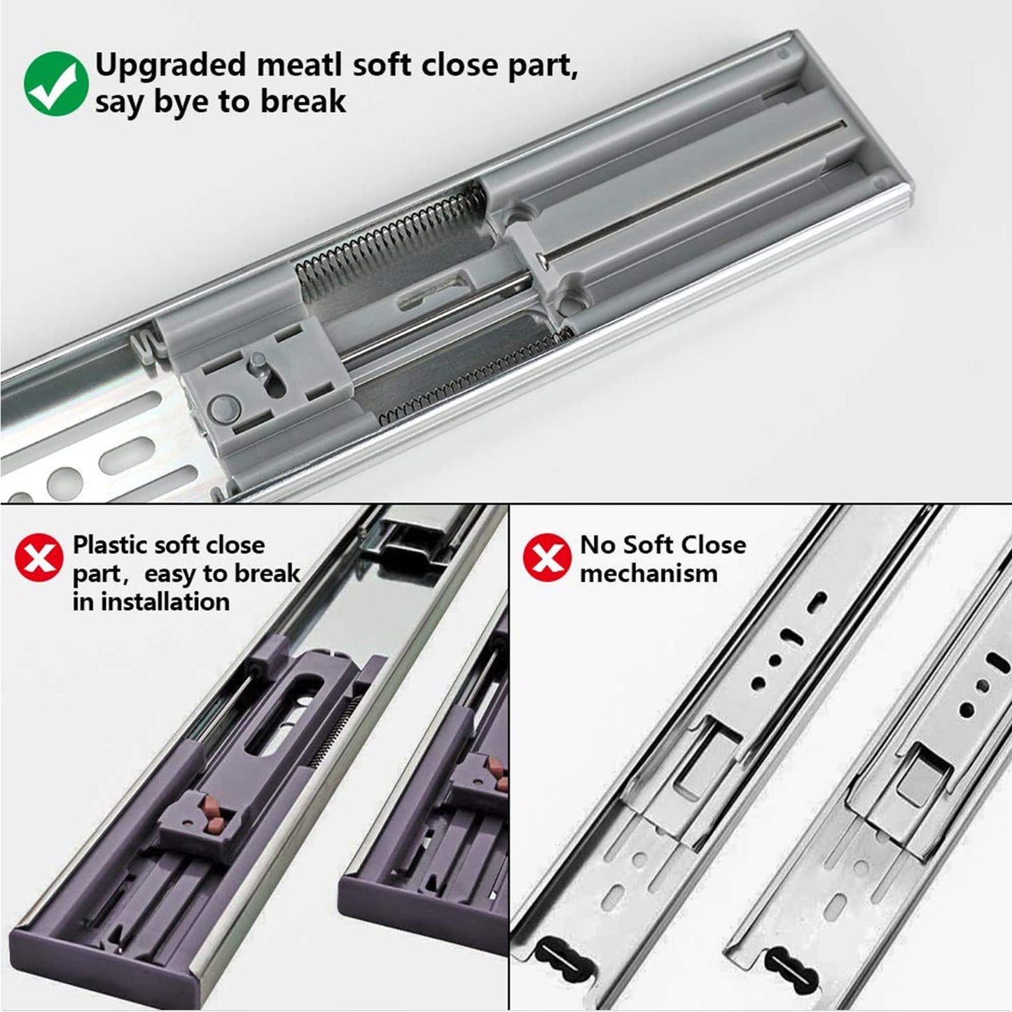 LONTAN 5 Pairs 22 Inch Soft Close Drawer Slides Side Mount Heavy Duty Cabinet Drawer Glides Ball Bearing Full Extension Kitchen Cabinet Rails 100 LB Capacity