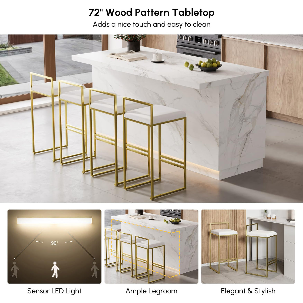 homary Kitchen Island with Storage & LED, 72" White Wood Islands with Wine Rack, Drawers & Shelves, Modern Kitchen Table for Dining Room, Prep & Gatherings, Without Chair