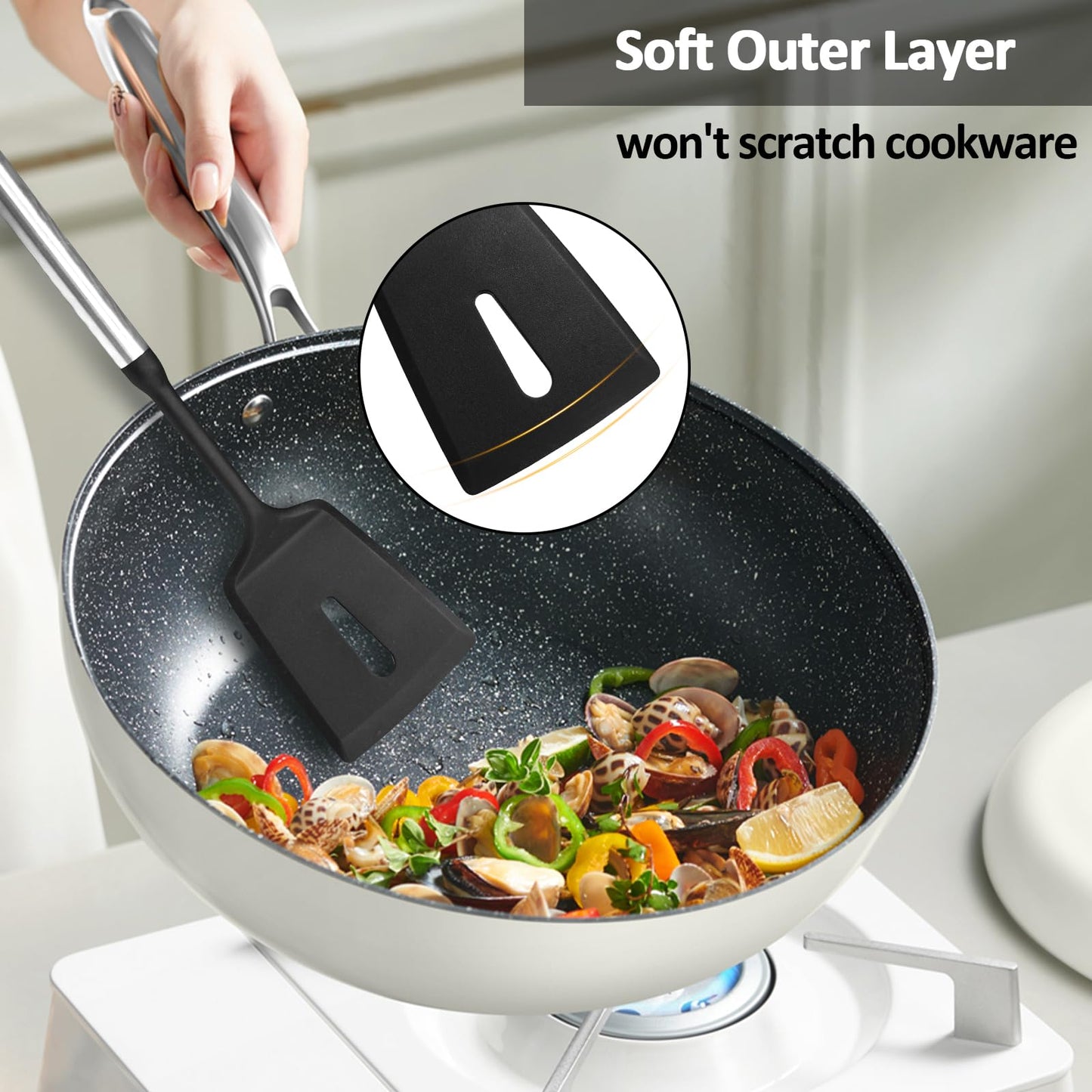 CQKEDMA 6PC Silicone Cooking Utensils Set with Magnetic Wall Mounted Holder, Heat Resistant Kitchen Utensils Set, Kitchen Gadgets Sets for Nonstick Cookware with Turner, Spoon, Spatula, Skimmer
