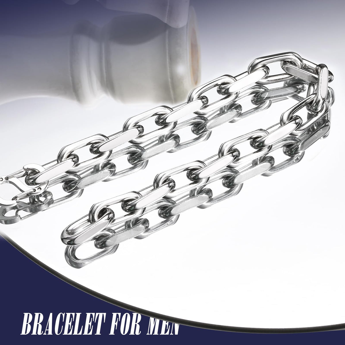 VNOX Link Chain Bracelets for Men - Cool Mens Bracelets Diamond-Cut Paperclip Solid Chain Bracelet Chunky Stainless Steel Jewelry Trendy Gifts (Silver, 7.5)
