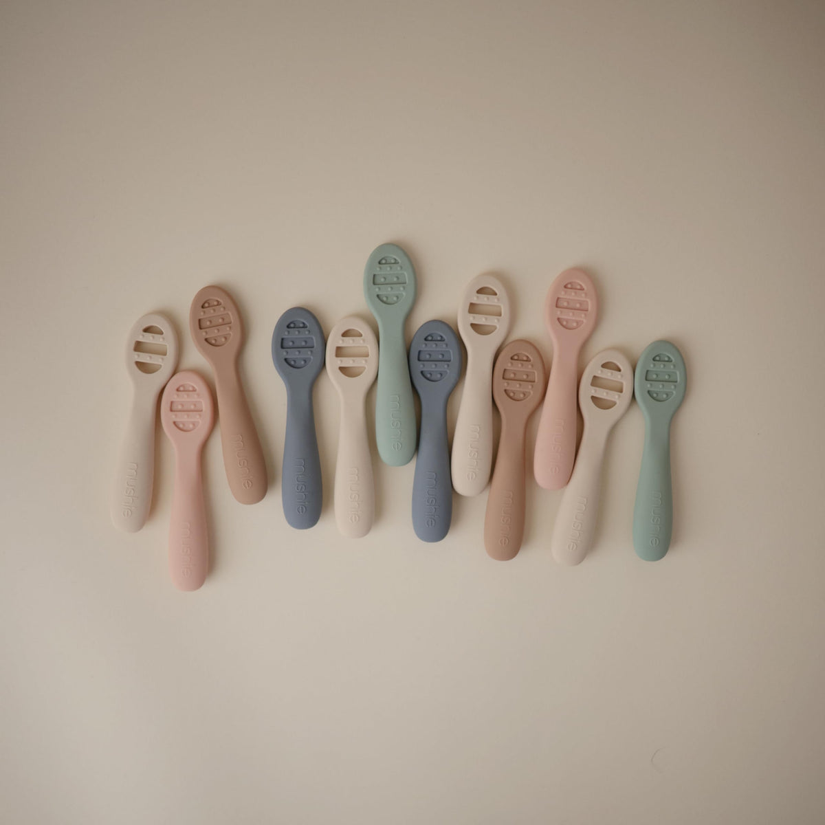 mushie Silicone First Feeding Baby Spoons | 2 Pack (Tradewinds/Shifting Sand)