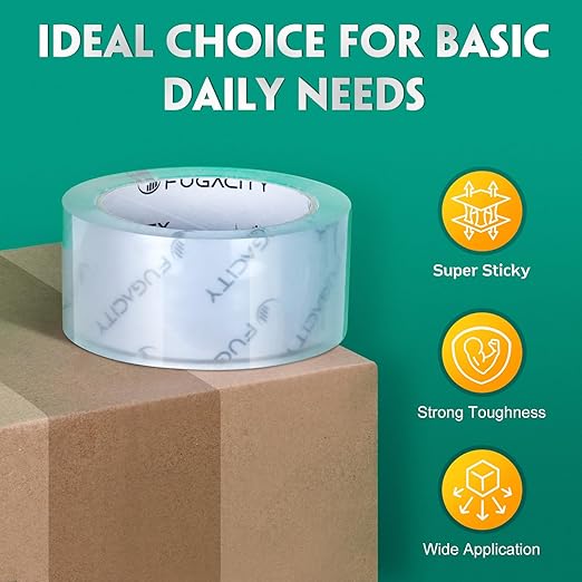 FugaCity Heavy Duty Clear Packing Tape Refills (18 Rolls), Packaging Tape for Moving Sealing, Moving Supplies Shipping Tape,2.7 Mil Thick, 2 in Wide,65 Yards Per Roll,Total 1170 Yards