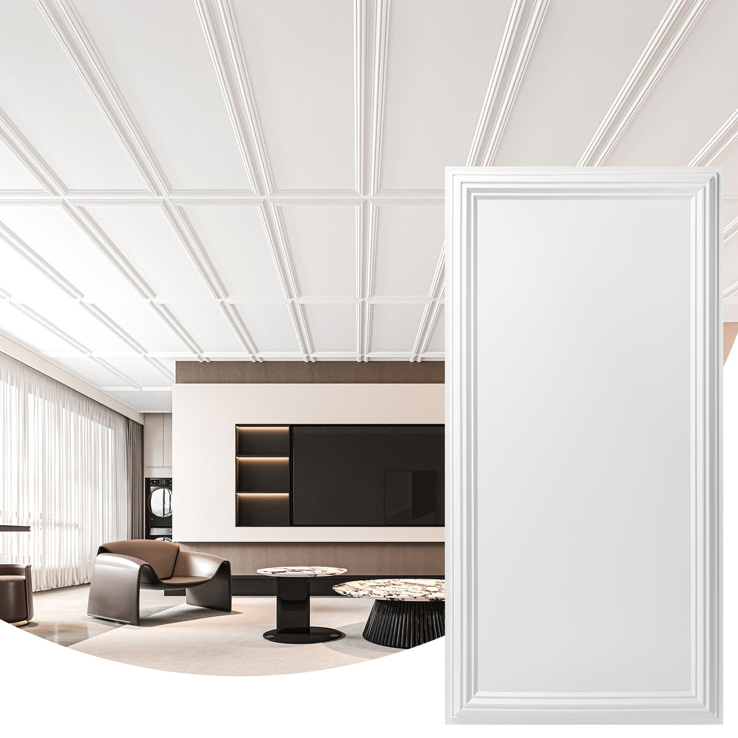 Art3d Drop Ceiling Tiles 48x24, Decorative PVC Ceiling Panels, Waterproof Rustproof and Durable 12-Pack, Glue Down, Rectangular Black